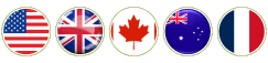 Country flags representing the United States, United Kingdom, Canada, Australia and France channel line-ups